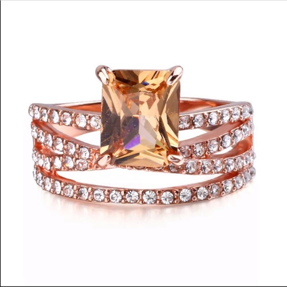 NET Rose gold champagne cz stone ring - Picture 3 of 5